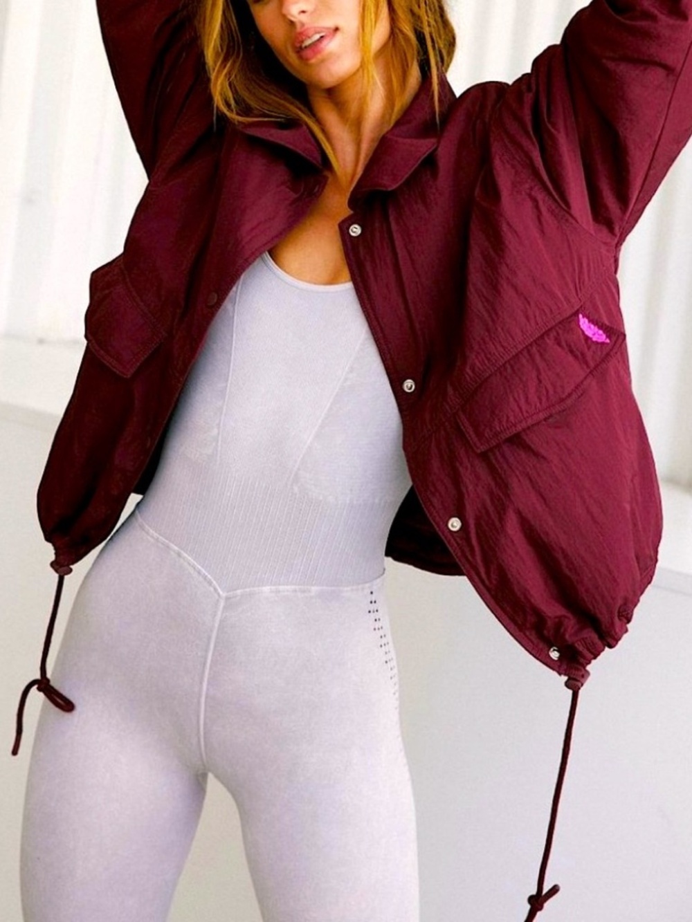 Free People Movement Off the Bleachers Coaches Jacket in Wine - Size L